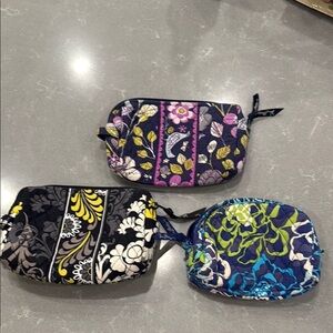 Vera Bradley Floral Cosmetic Bag Bundle Set - Black, Blue, Purple